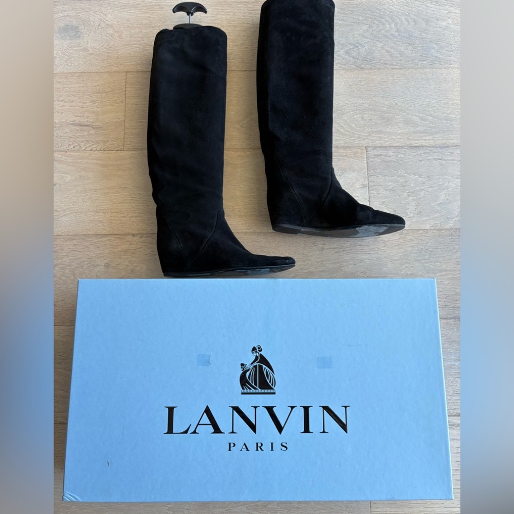 Lanvin Paris Black suede Knee high Boots size 9B